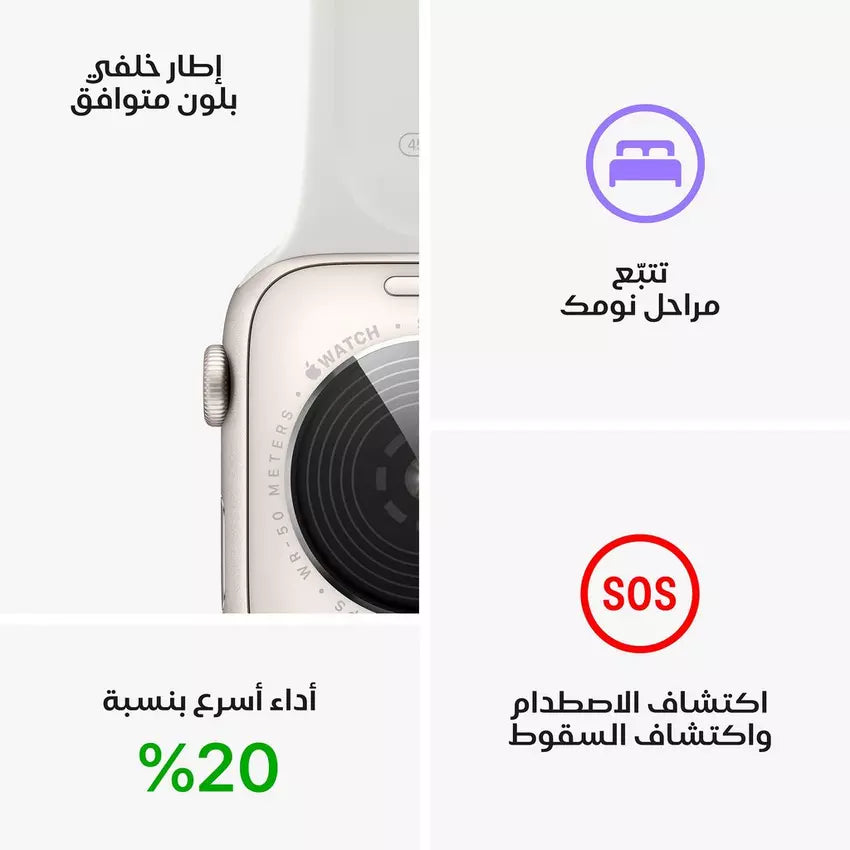 ساعة Apple Watch SE الجيل الثاني بنظام تحديد المواقع العالمي (GPS)، هيكل فضي مقاس 40 مم مع سوار رياضي أبيض