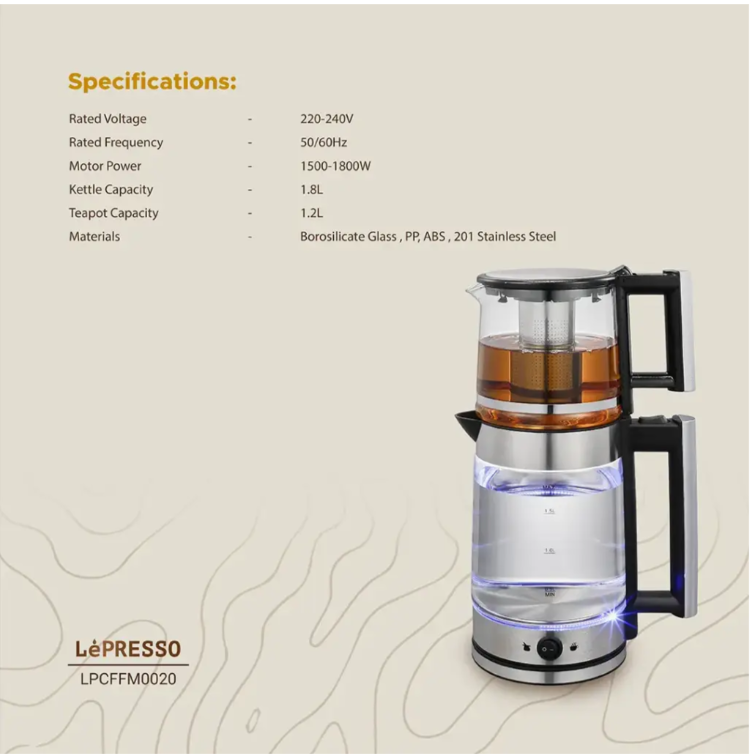 LePRESSO 1.8 l Electric Kettle With 1.2 l Turkish Tea Maker