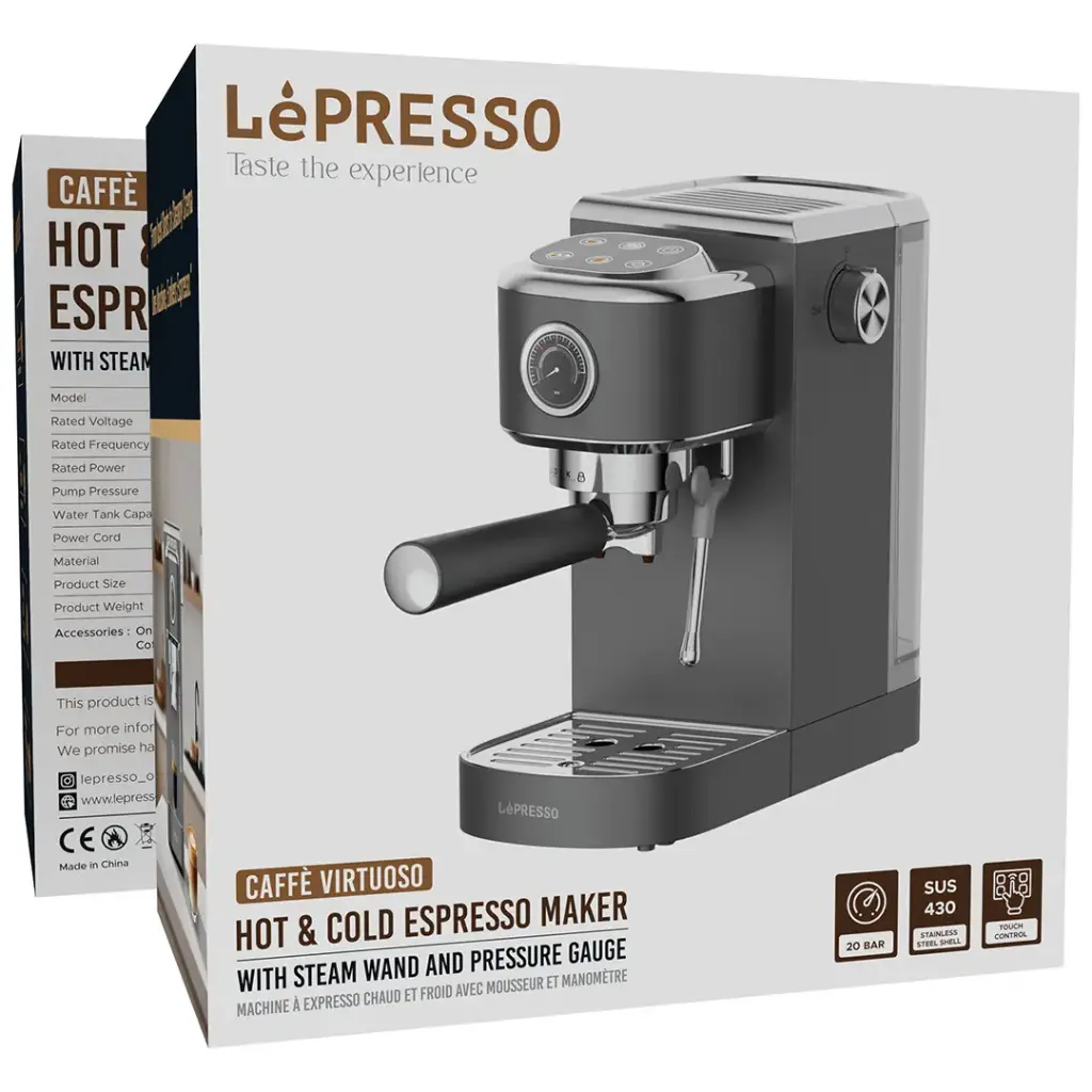 LePresso Hot & Cold Espresso Maker with Steam Wand and Pressure Gauge
