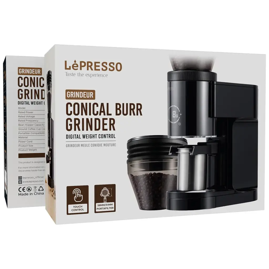 LePresso Grindeur Conical Burr Grinder with Digital Weight Control