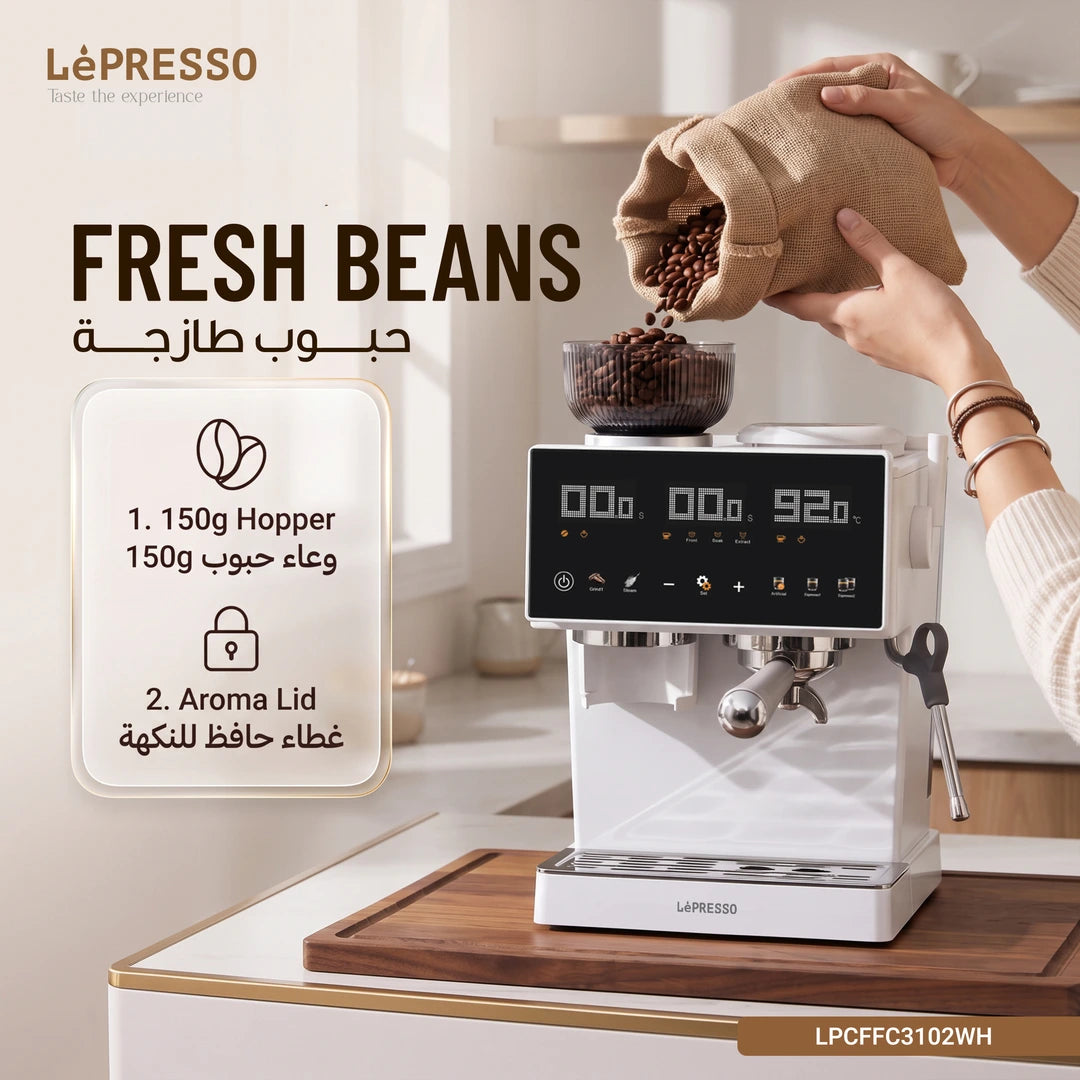 Lepresso Bianchina Semi-Automatic Coffee Machine With Grinder – White