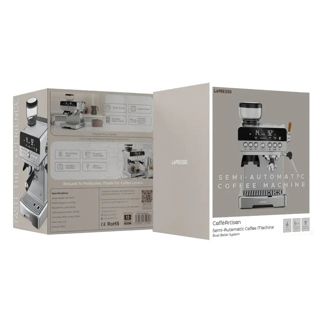 Lepresso CafféArtisan Semi-Automatic Coffee Machine with Dual Boiler System - Silver