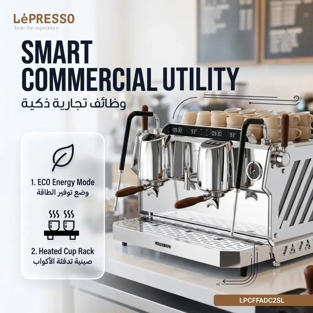 Lepresso Argento Due Commercial Semi-Automatic Dual Group Head Coffee Machine - Silver