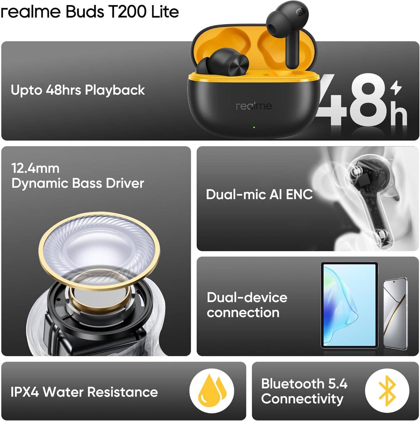 REALME BUDS T200 LITE BLACK - RMA2415-A BLK