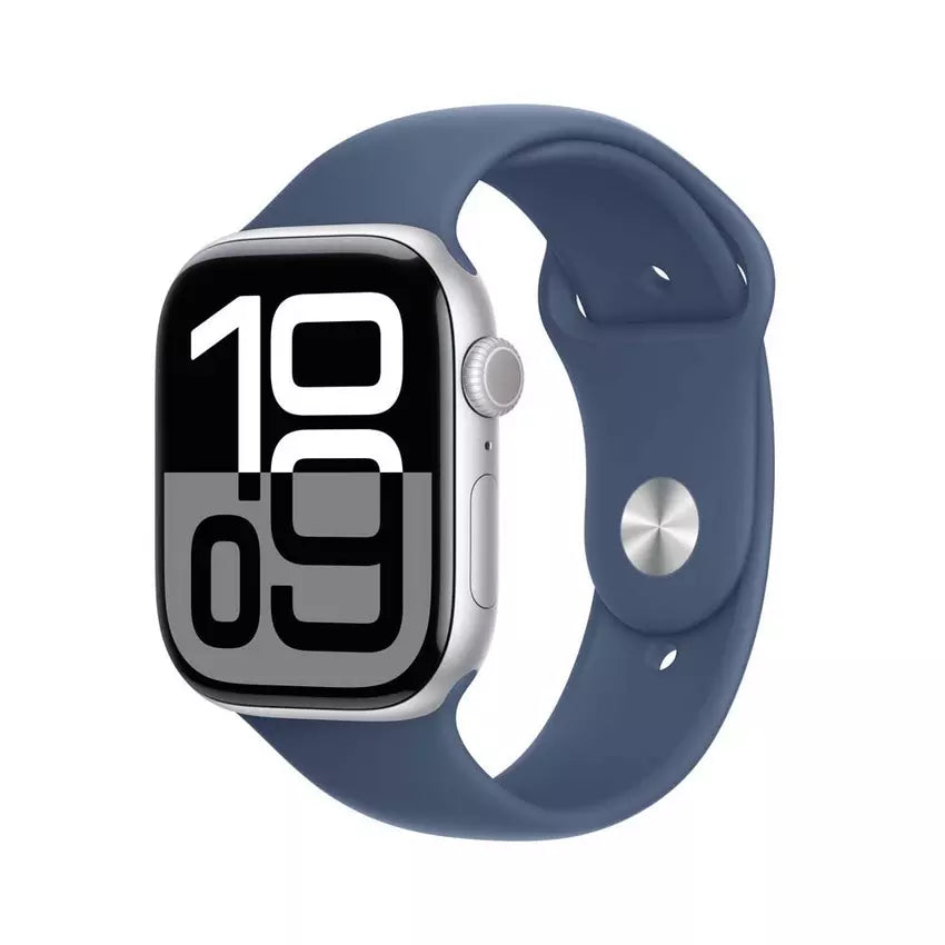 Apple Watch Series 10 GPS, 46MM Silver Aluminium Case with Denim Sport Band