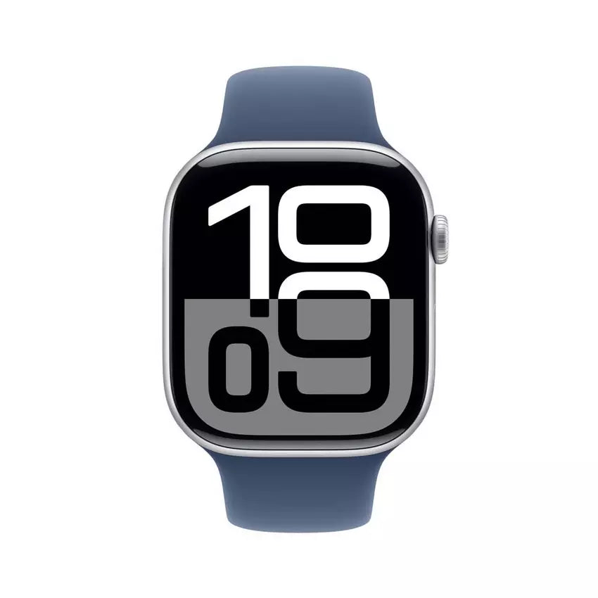 Apple Watch Series 10 GPS, 46MM Silver Aluminium Case with Denim Sport Band