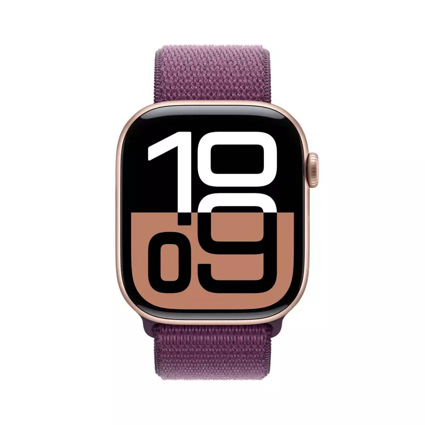 Apple Watch Series 10 GPS, 46MM Rose Gold Aluminium Case with Plum Sport Loop
