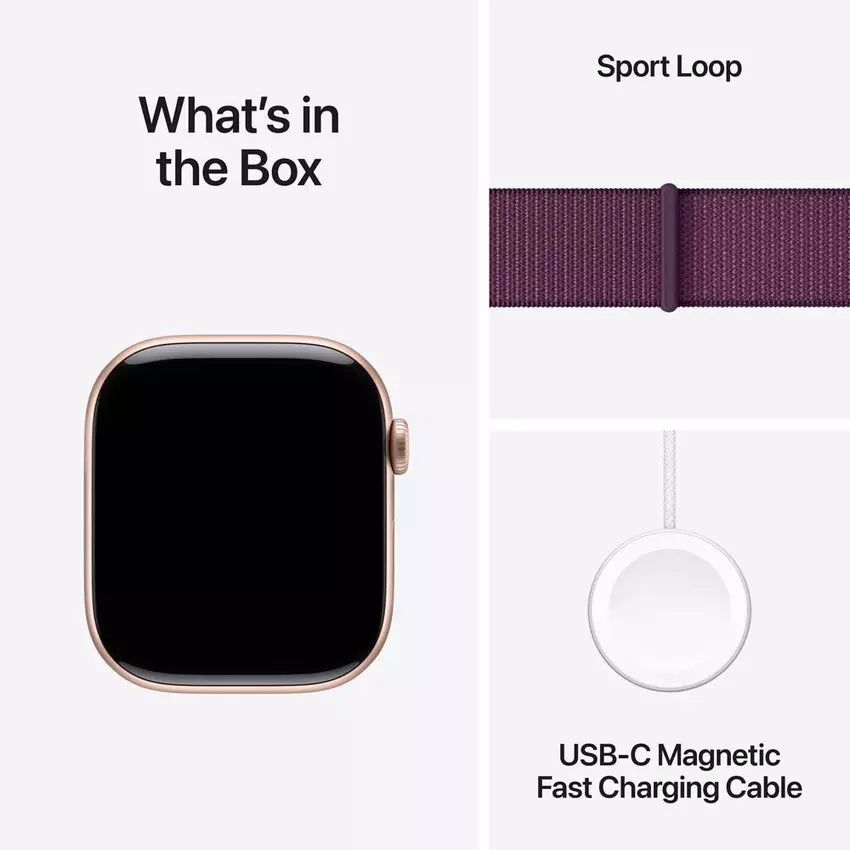 Apple Watch Series 10 GPS, 46MM Rose Gold Aluminium Case with Plum Sport Loop