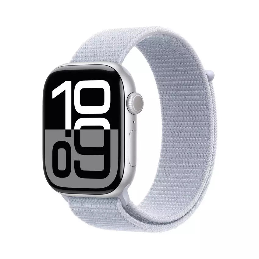 Apple Watch Series 10 GPS, 46MM Silver Aluminium Case with Blue Cloud Sport Loop