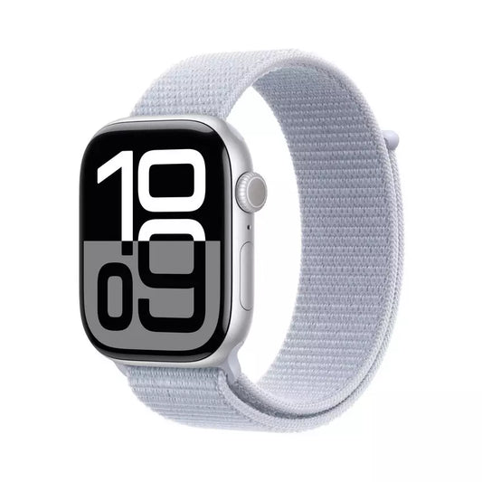 Apple Watch Series 10 GPS, 46MM Silver Aluminium Case with Blue Cloud Sport Loop