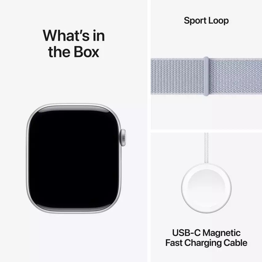 Apple Watch Series 10 GPS, 46MM Silver Aluminium Case with Blue Cloud Sport Loop