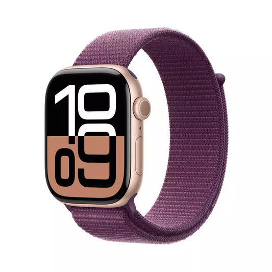 Apple Watch Series 10 GPS, 46MM Rose Gold Aluminium Case with Plum Sport Loop