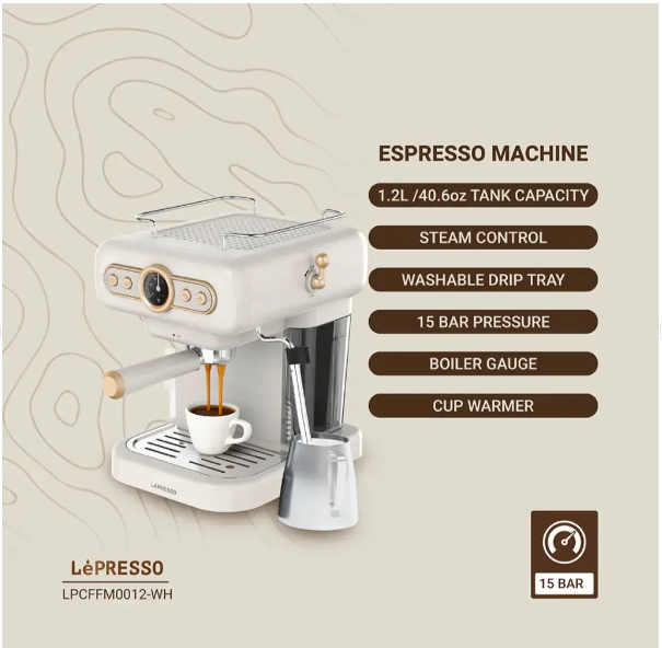 LePresso Retro Espresso Boiler Machine Gauge and Milk Steamer