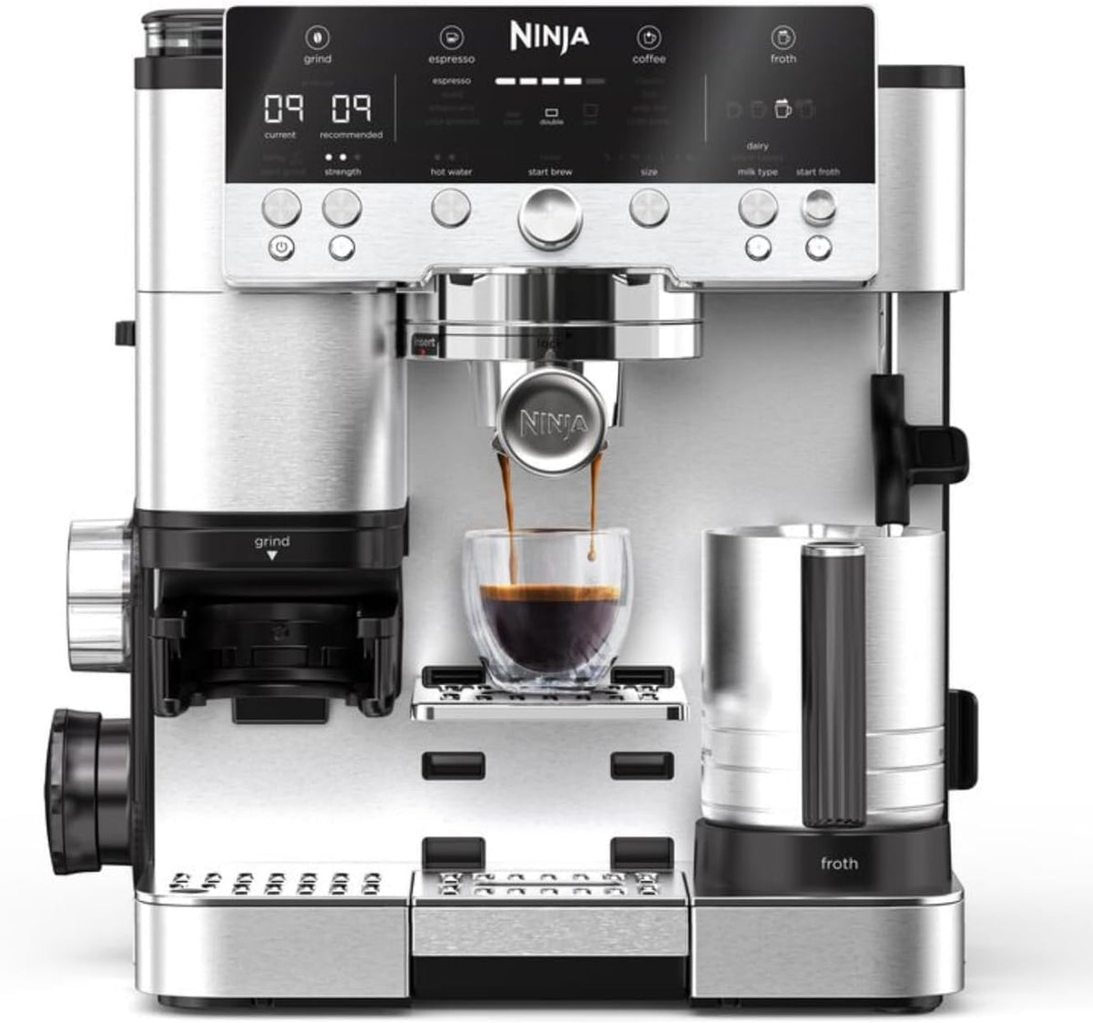 Ninja Luxe Premier ES601UK 3-in-1 Coffee Maker with Grinder and Frother for Latte, Cappuccino, Cold Brew & Espresso