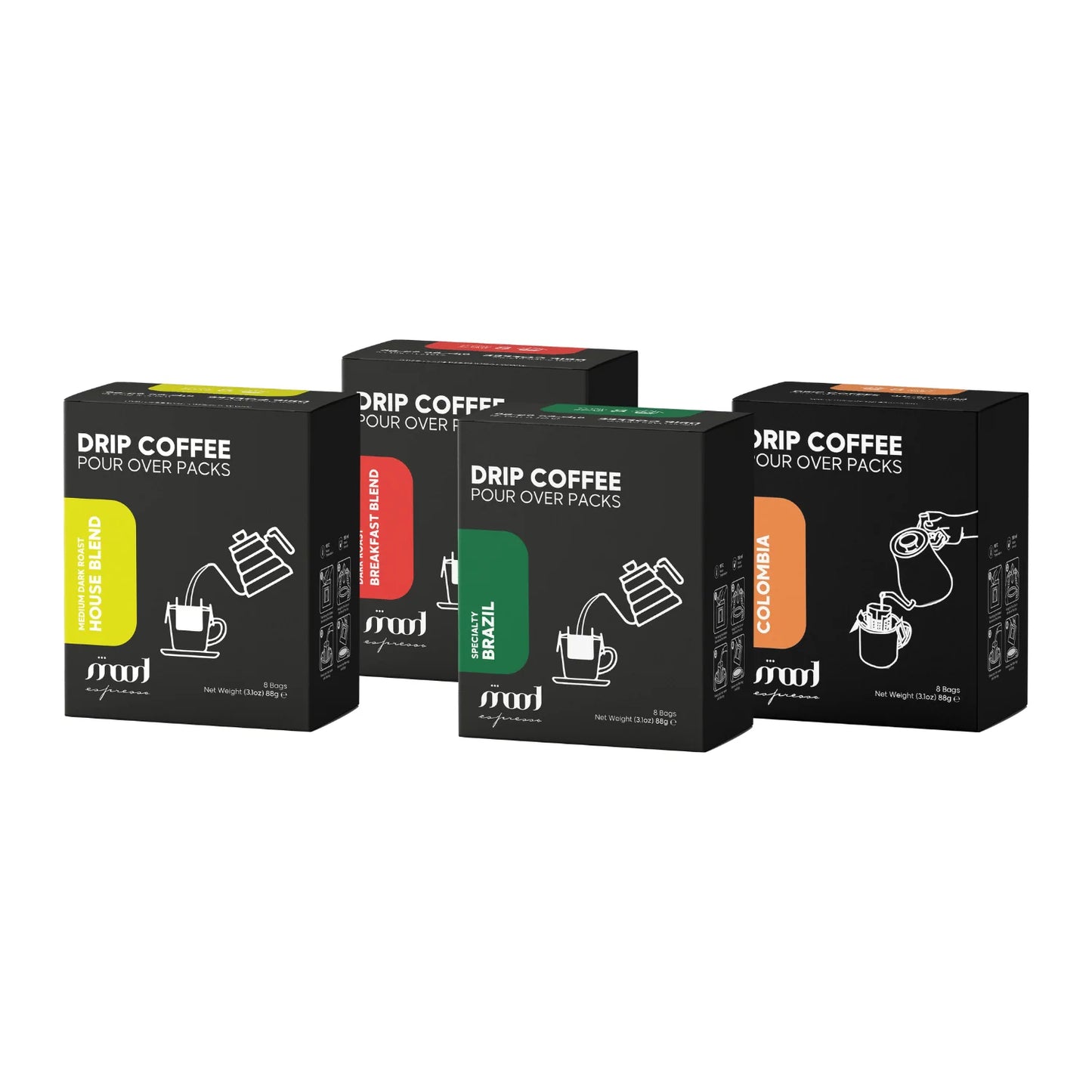 Mood Espresso Drip Coffee Explorer Set - 4 Blends (32 Sachets Total)