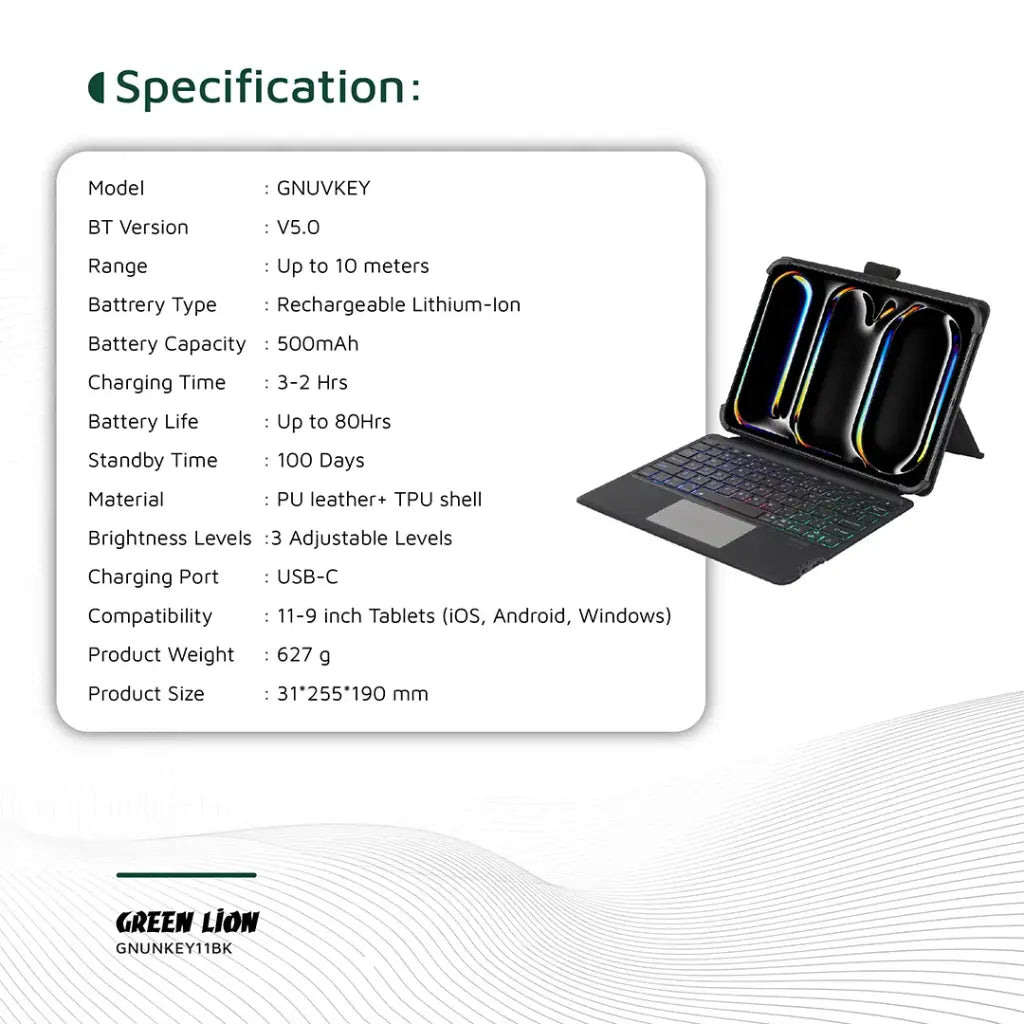 Green Lion Universal Smart Keyboard Case (Arabic & English)