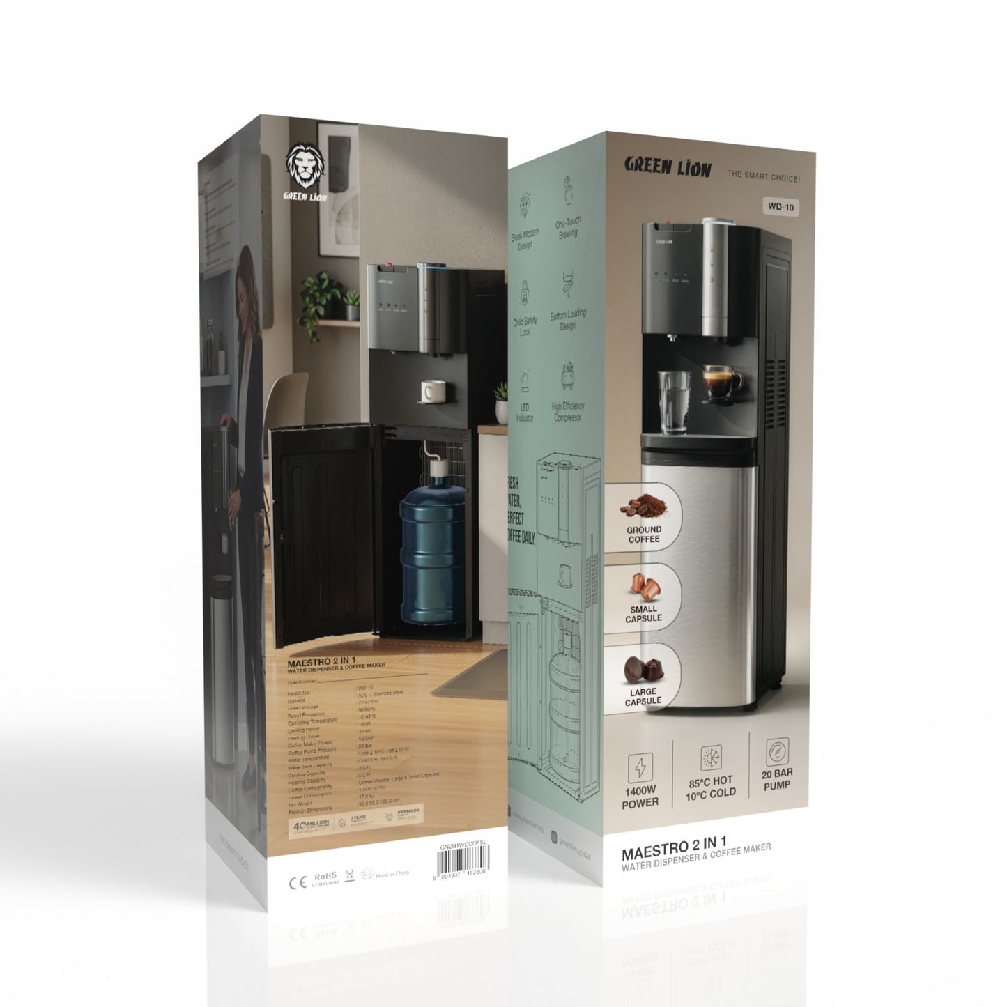 Green Lion Maestro 2-In-1 Water Dispenser & Coffee Maker - Silver