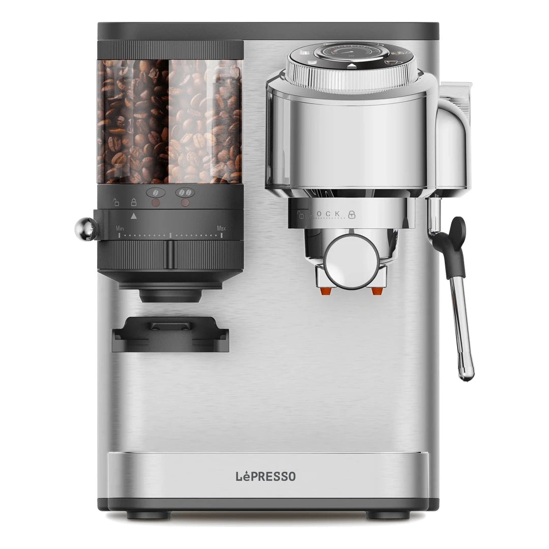 Lepresso IlBurrone 20 Bar Italian Pump Coffee Machine with Bean Grinder and Steam Wand - Silver