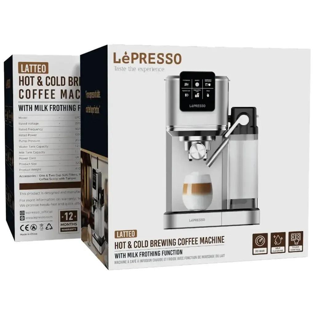 LePresso Latteo Hot & Cold Brewing Coffee Machine with Milk Frothing Function - Silver