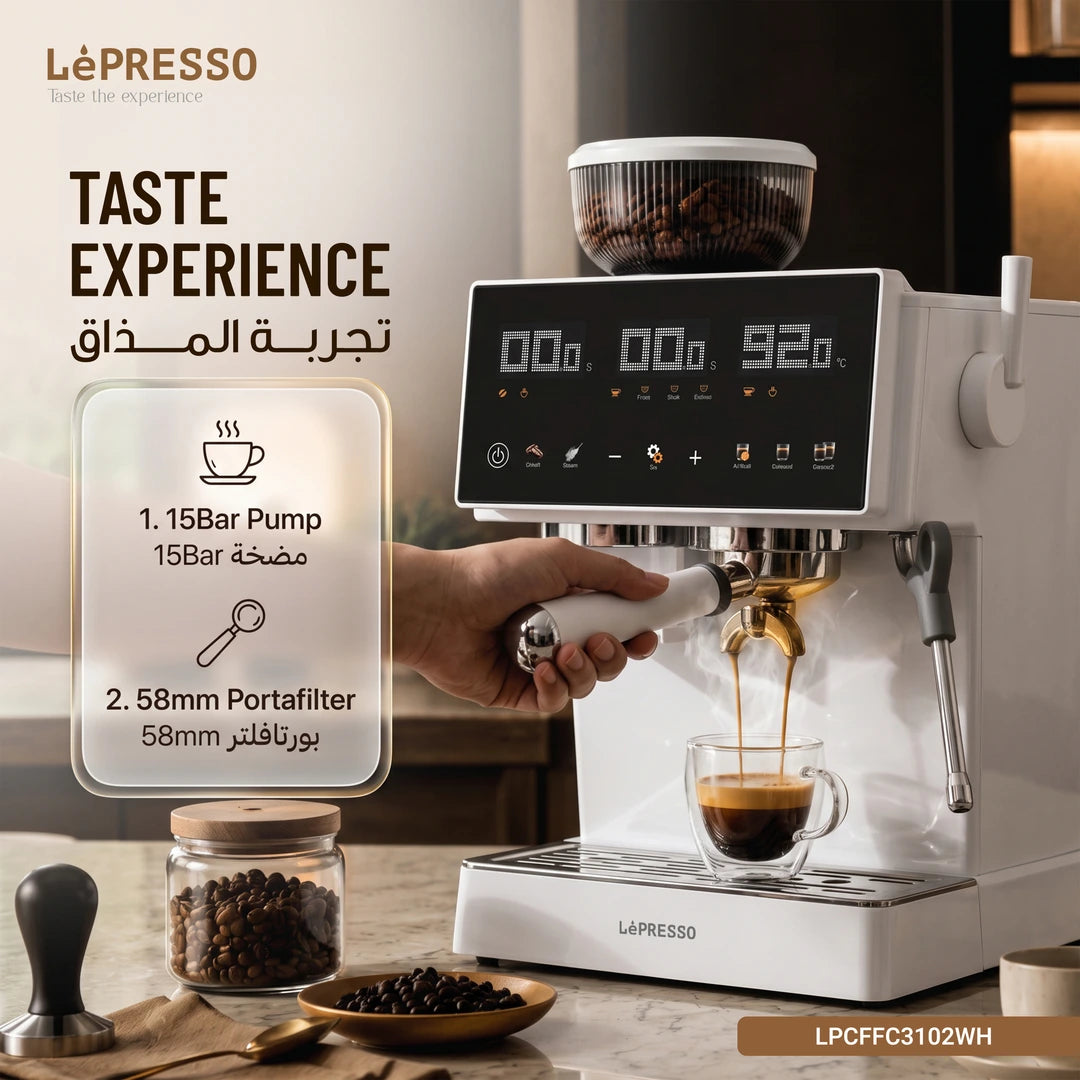 Lepresso Bianchina Semi-Automatic Coffee Machine With Grinder – White