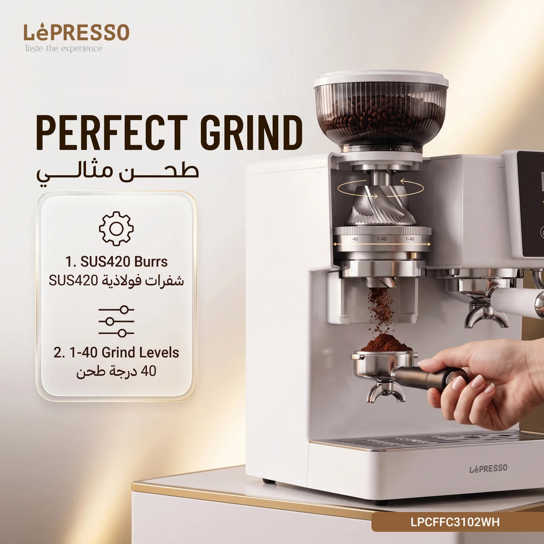Lepresso Bianchina Semi-Automatic Coffee Machine With Grinder – White