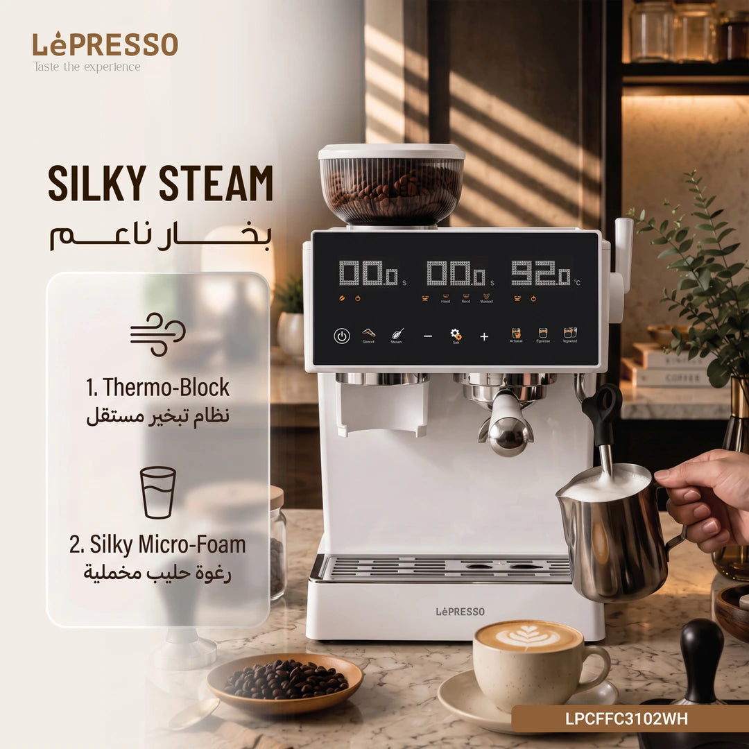 Lepresso Bianchina Semi-Automatic Coffee Machine With Grinder – White