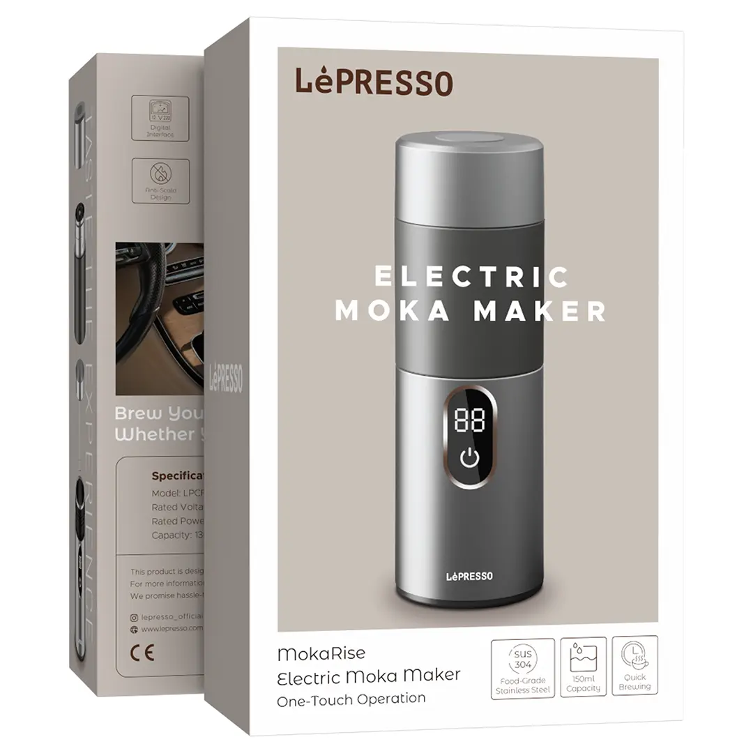 Lepresso MokaRise Electric Moka Maker with One-Touch Operation - Silver
