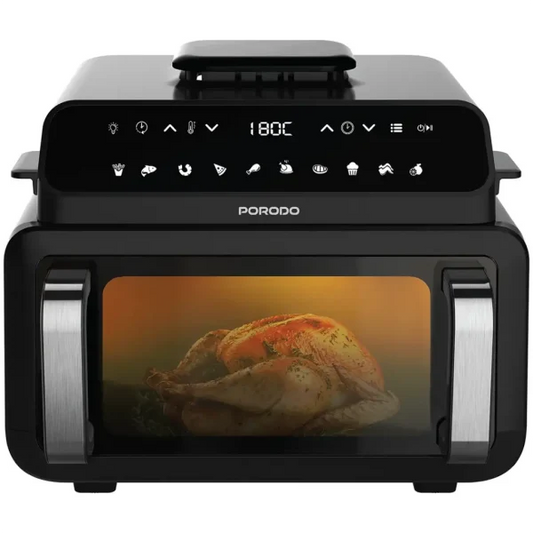 شواية داخلية PORODO LIFESTYLES FLEXI COOK PRO بقوة 2100 واط وسعة كبيرة من 10 إلى 15 لترًا، لون أسود، موديل PDAF1015BK