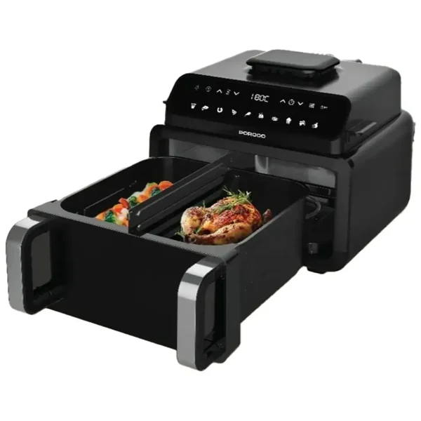 شواية داخلية PORODO LIFESTYLES FLEXI COOK PRO بقوة 2100 واط وسعة كبيرة من 10 إلى 15 لترًا، لون أسود، موديل PDAF1015BK