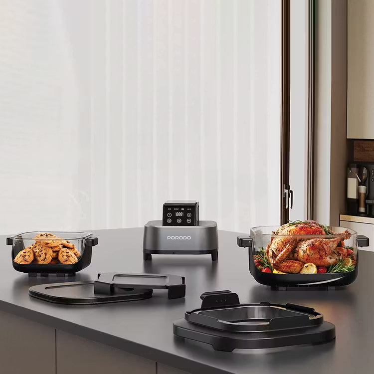 Porodo Lifestyle 4-in-1 Dual-Pot Glass Air Fryer for Bake, Crisp