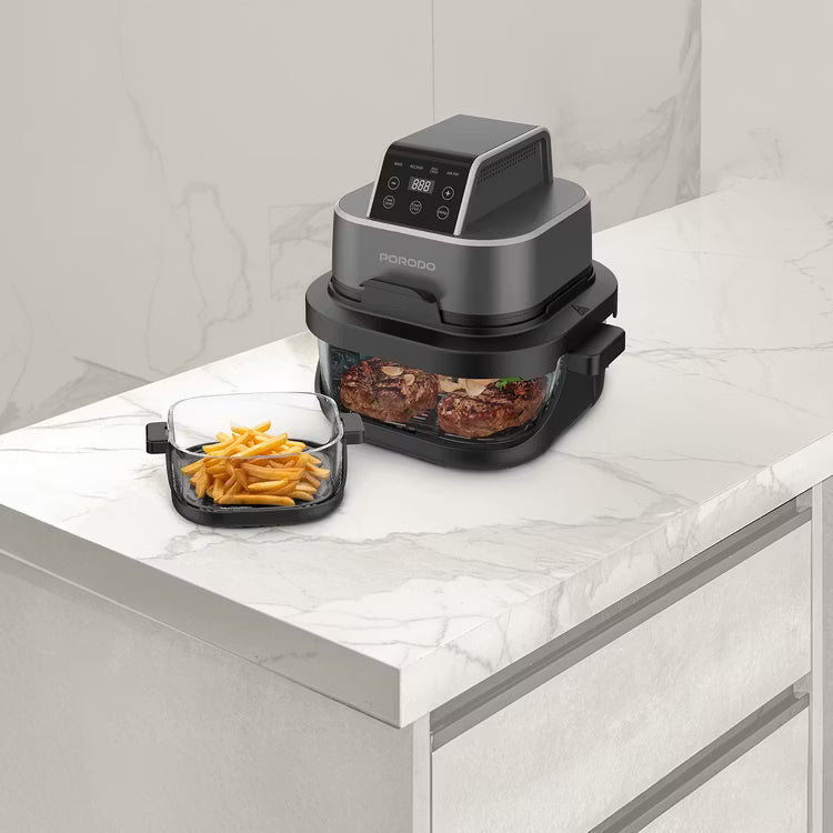 Porodo Lifestyle 4-in-1 Dual-Pot Glass Air Fryer for Bake, Crisp