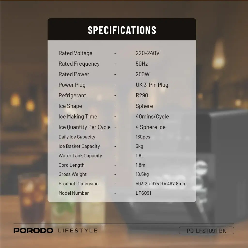 Porodo Lifestyle Sphere Ice Machine - Black