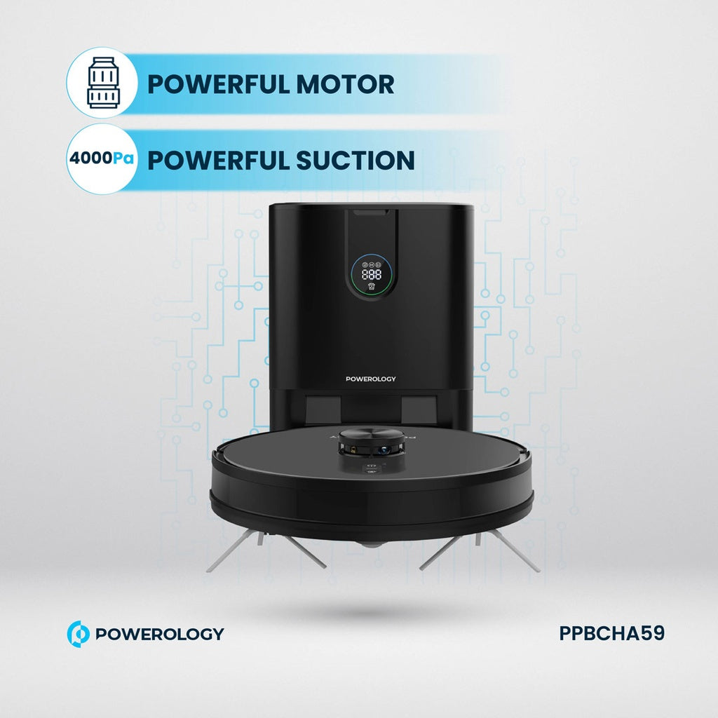 Powerology Smart Station Robot Vacuum & Mop - Black