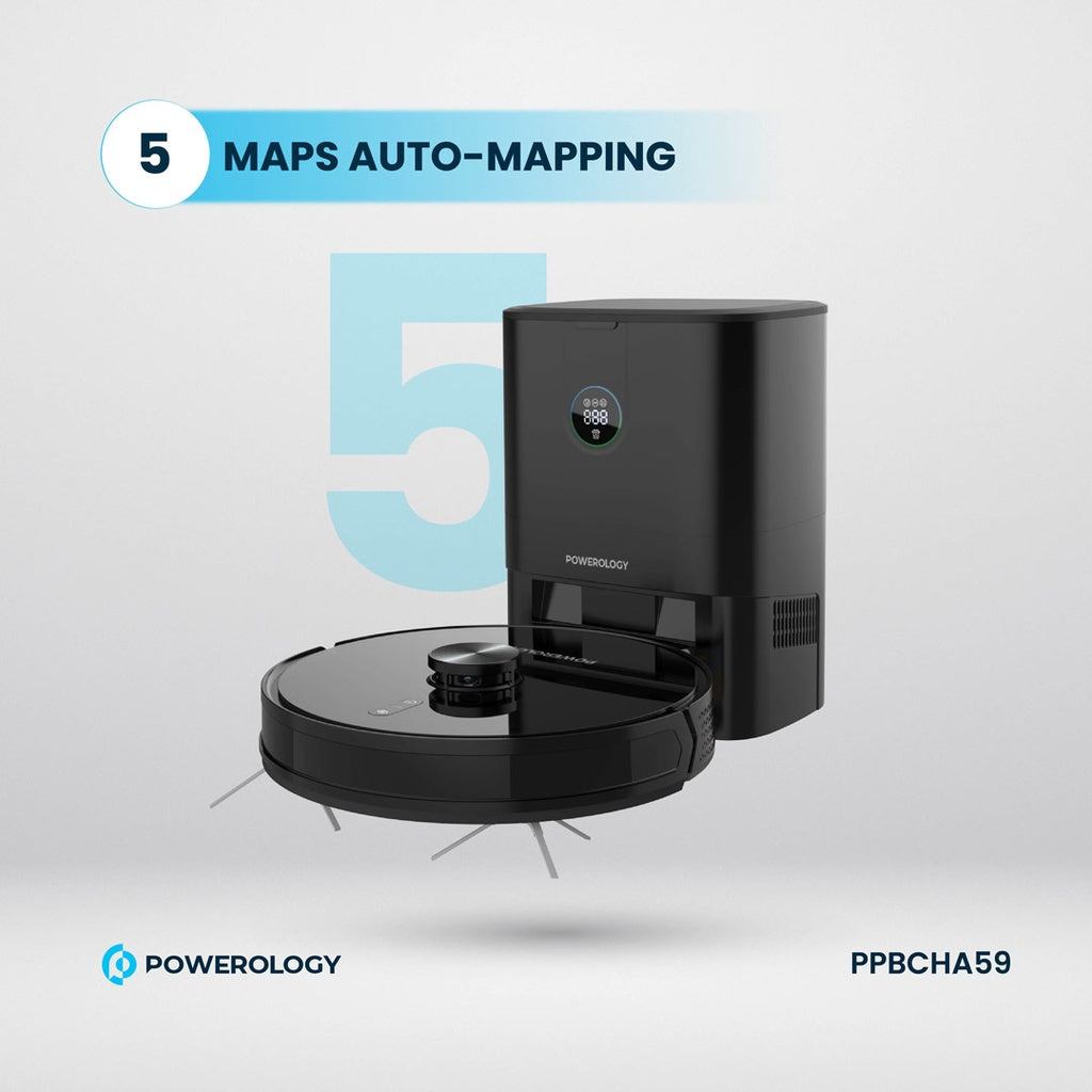 Powerology Smart Station Robot Vacuum & Mop - Black