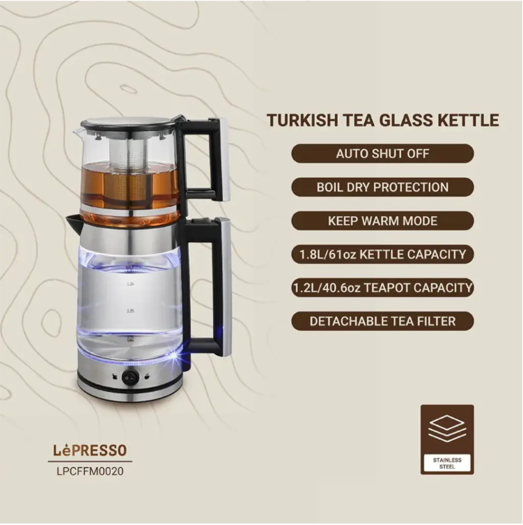 LePRESSO 1.8 l Electric Kettle With 1.2 l Turkish Tea Maker