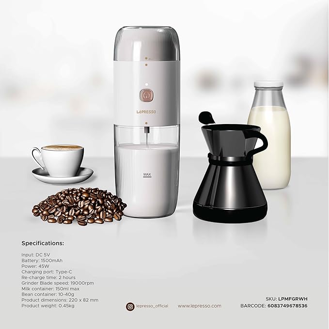 LEPRESSO COFFEE GRINDER MILK FROTHING LPMFGRWH