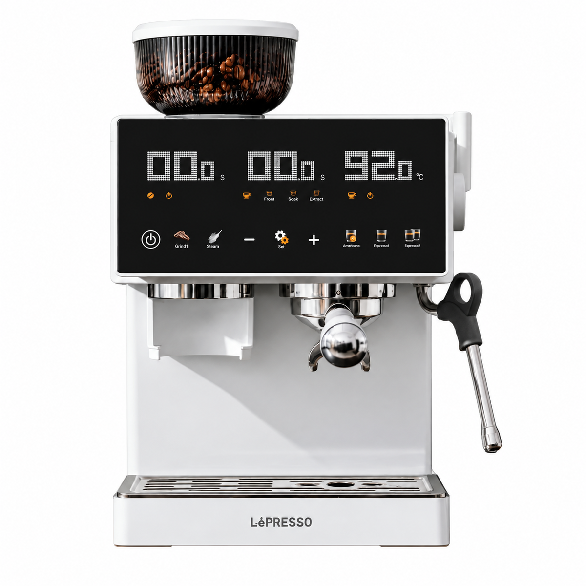 Lepresso Bianchina Semi-Automatic Coffee Machine With Grinder – White