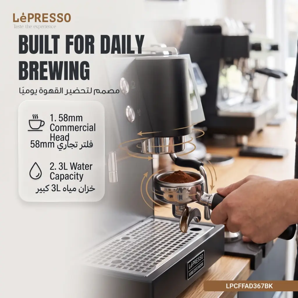 Lepresso Avorio Italian Pump Commercial Coffee Machine - LPCFFAD367BK