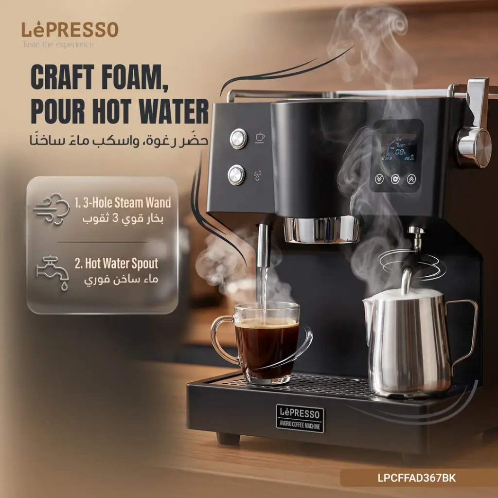 Lepresso Avorio Italian Pump Commercial Coffee Machine - LPCFFAD367BK