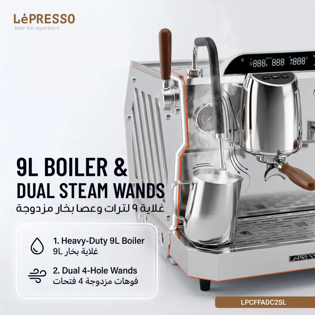 Lepresso Argento Due Commercial Semi-Automatic Dual Group Head Coffee Machine - Silver