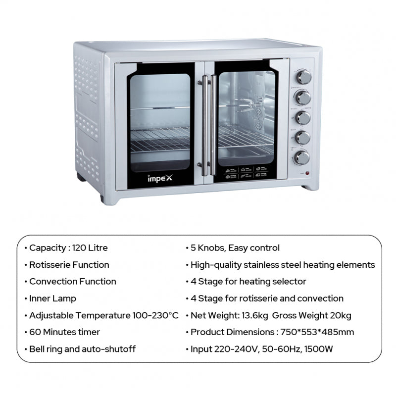 IMPEX 120L ELECTRONIC DOUBLE DOOR OVEN